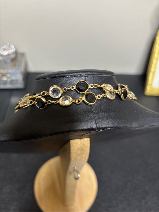 SWAROVSKI Crystal Long Necklace Clear & Black Bezel Riviere Gold Tone - Picture 4 of 8